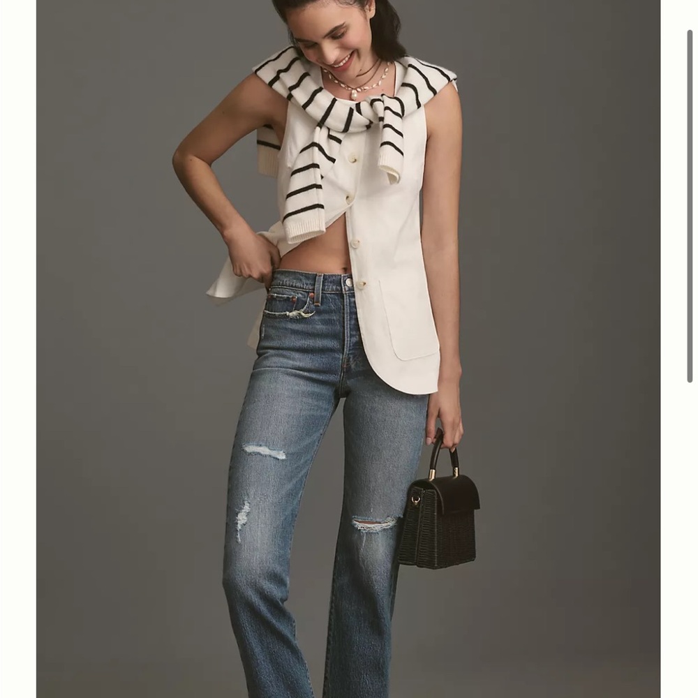Anthropologie Blue Straight Leg Jeans with Vintage-Inspired Fade